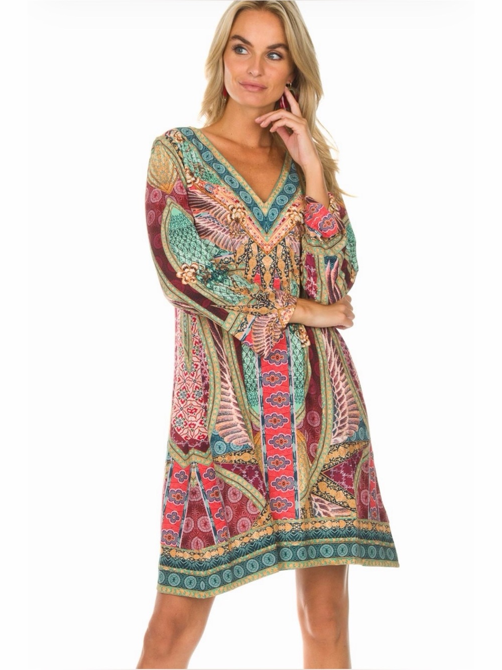 Hale Bob Patterned V Neck Dress